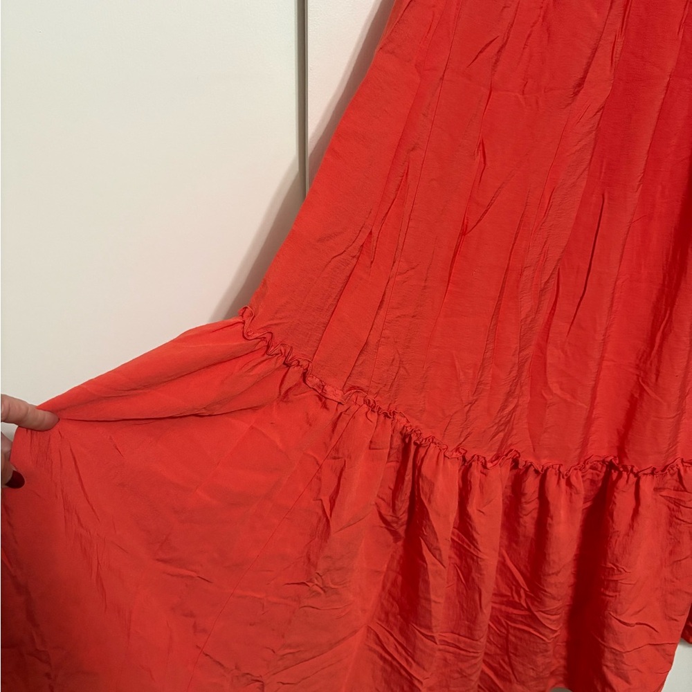 Anthropologie Strapless Tiered Ruffled Maxi Dress Coral Orange M - Picture 5 of 8